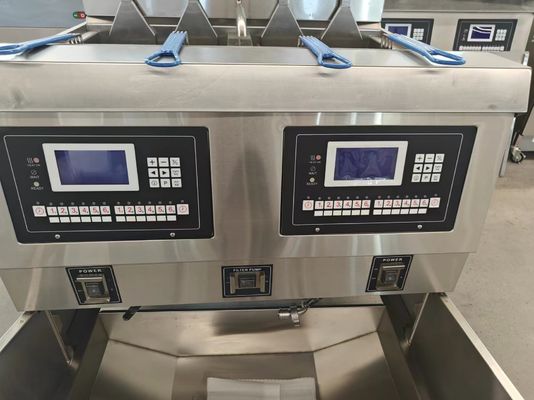 Twee potten Vier manden 304SUS Gas Chips Commercieel Open Diep LCD Panel Olie Fryer