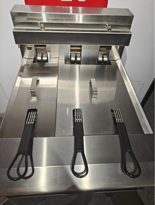 elektrische twee potten 3 manden 21.5L+11.6L met oliefilter systeem chips open deep fryer