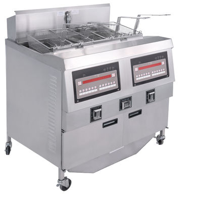Digitaal computerpaneel Twee potten Vier manden Automatische deep fryer GAS Open deep fryer
