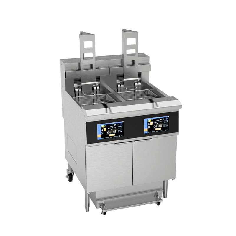 Touchscreen Smart Panel Auto Lift Filtratie Twee potten Vier manden 304SUS Electric Gas Open Chips Fryer