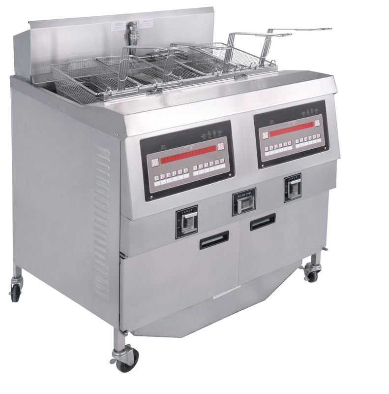 Digitaal computerpaneel Twee potten Vier manden Automatische deep fryer GAS Open deep fryer